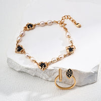 Gold Plated Pearl & Onyx Bracelet