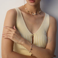 Gold Plated Pearl & Onyx Bracelet
