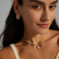 Gold Plated Geometric Freshwater Pearl Earrings
