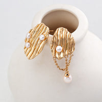 Gold Plated Geometric Freshwater Pearl Earrings