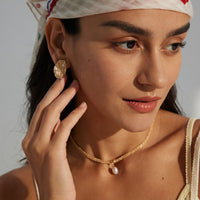 Gold Plated Geometric Freshwater Pearl Earrings