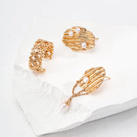 Gold Plated Geometric Freshwater Pearl Earrings