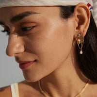 Gold Plated Geometric Freshwater Pearl Earrings
