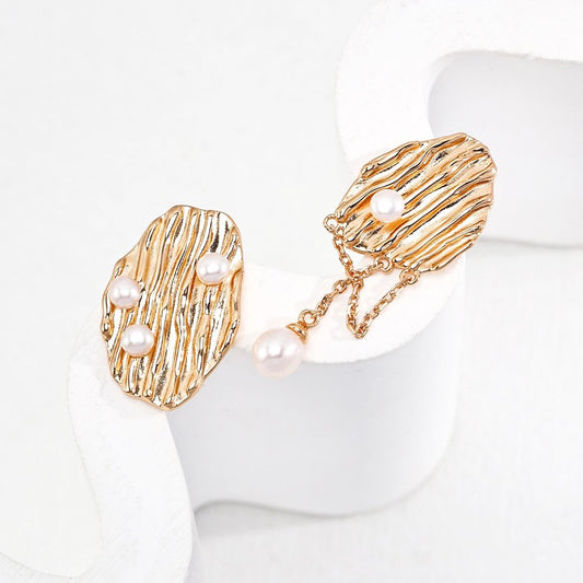 Gold Plated Geometric Freshwater Pearl Earrings