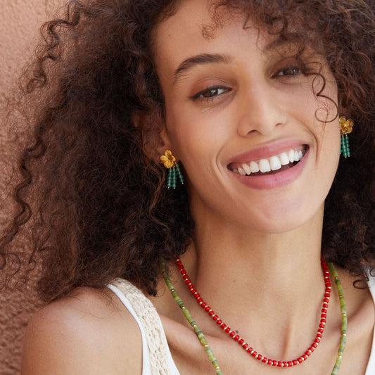 Chrysoprase Petal Dangle Earrings in Sterling Silver