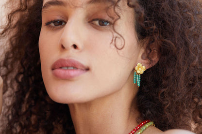 Chrysoprase Petal Dangle Earrings in Sterling Silver