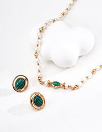 Gold Plated Malachite Earrings
