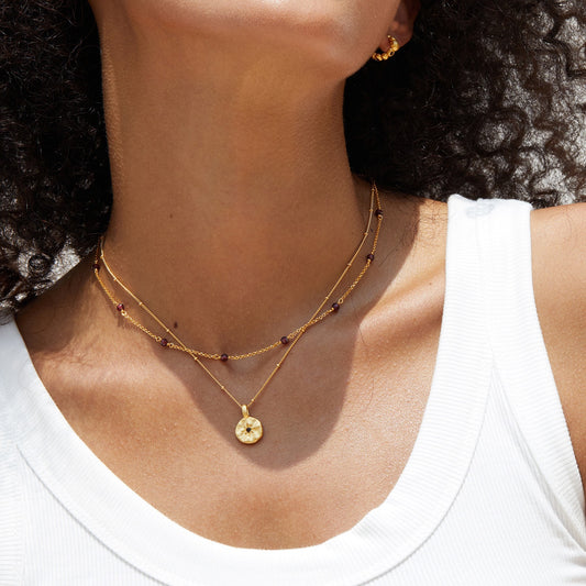 Natural Garnet Gold Plated Sterling Silver Necklace