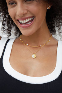 18K Gold Plated Sun Face Shell Pearl Necklace