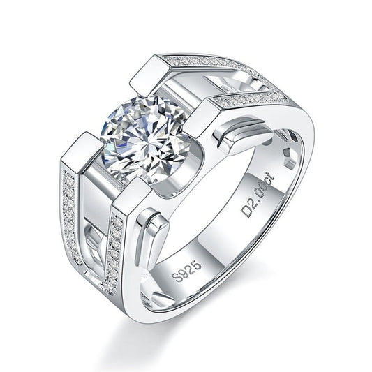 Moissanite Sterling Silver Ring for Men