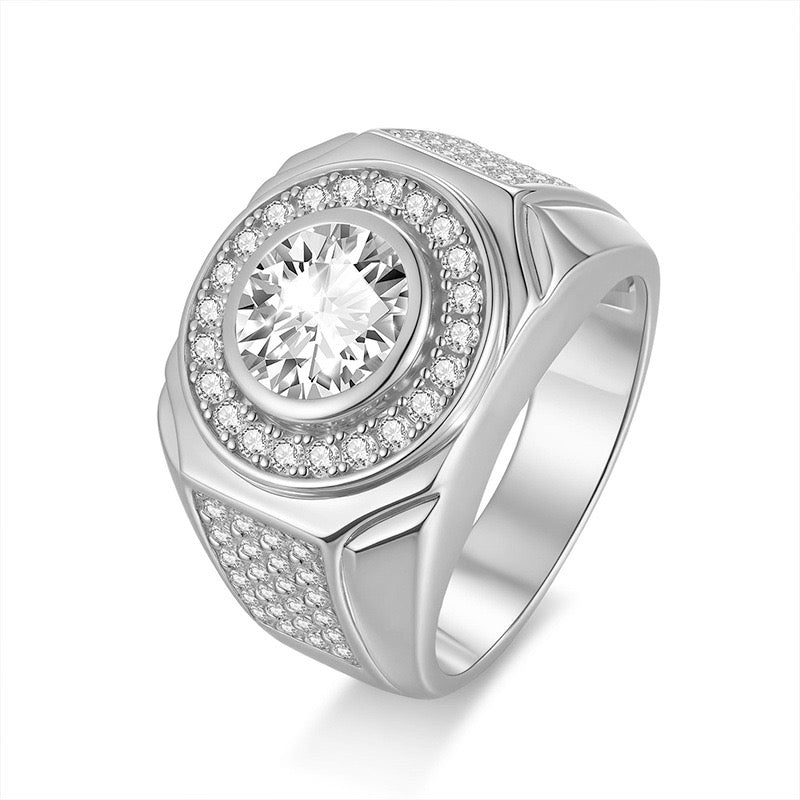 Moissanite Sterling Silver Round Wedding Band Ring