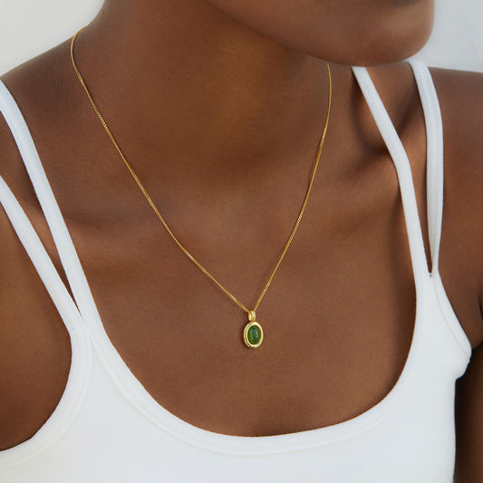 Natural Jasper Oval Pendant Necklace