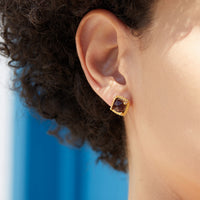 Natural Smoky Quartz Square Stud Earrings