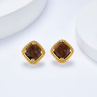Natural Smoky Quartz Square Stud Earrings
