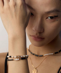 Sterling Silver Black and White Pearl Onyx Bracelet
