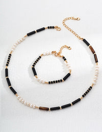 Sterling Silver Black and White Pearl Onyx Bracelet