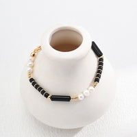 Sterling Silver Black and White Pearl Onyx Bracelet