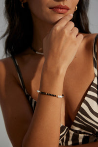 Sterling Silver Black and White Pearl Onyx Bracelet