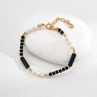 Sterling Silver Black and White Pearl Onyx Bracelet