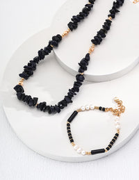 Sterling Silver Black and White Pearl Onyx Bracelet