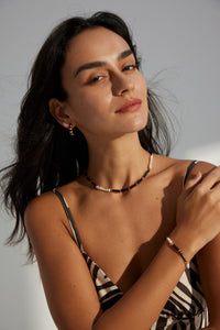 Sterling Silver Black and White Pearl Onyx Bracelet