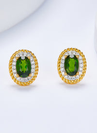 Sterling Silver Natural Green Diopside Earrings