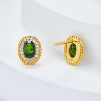 Sterling Silver Natural Green Diopside Earrings