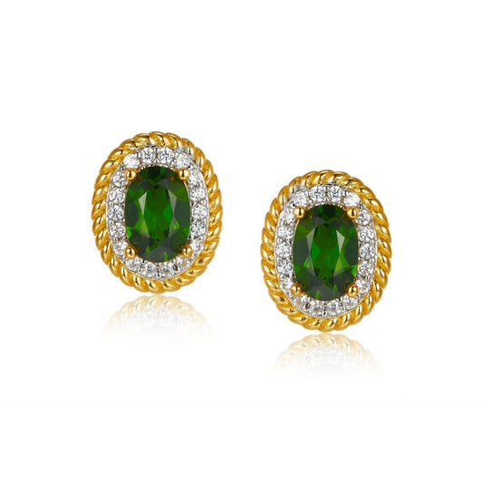 Sterling Silver Natural Green Diopside Earrings