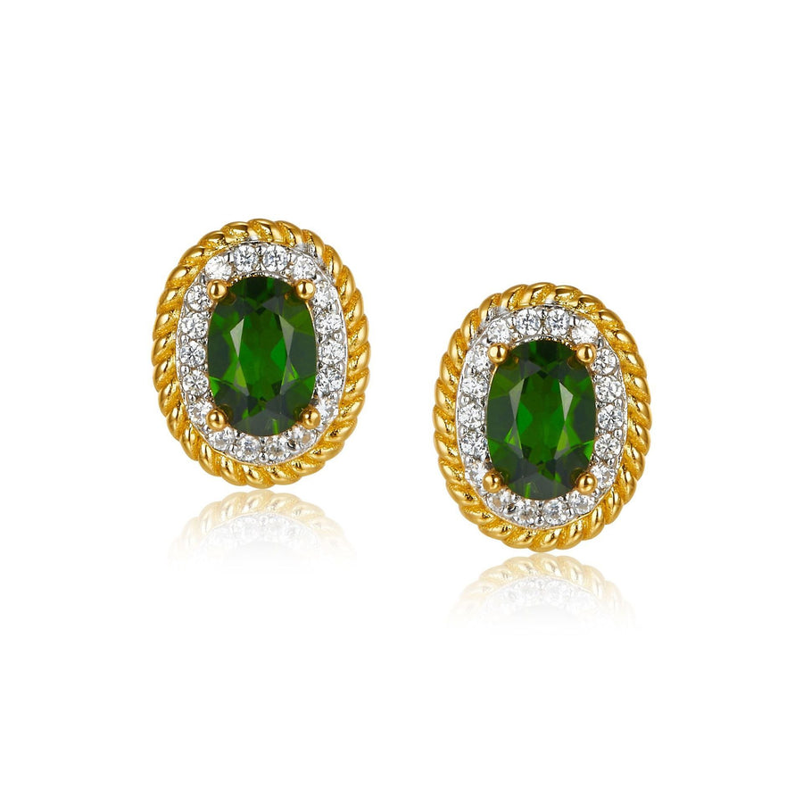 Sterling Silver Natural Green Diopside Earrings