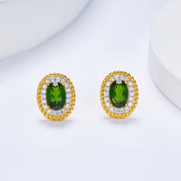 Sterling Silver Natural Green Diopside Earrings