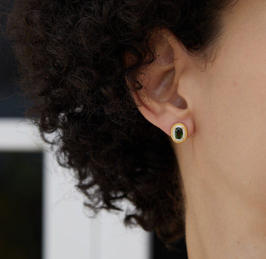 Sterling Silver Natural Green Diopside Earrings