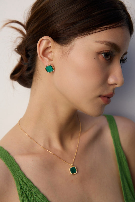 Natural Malachite Sterling Silver Drop Earrings