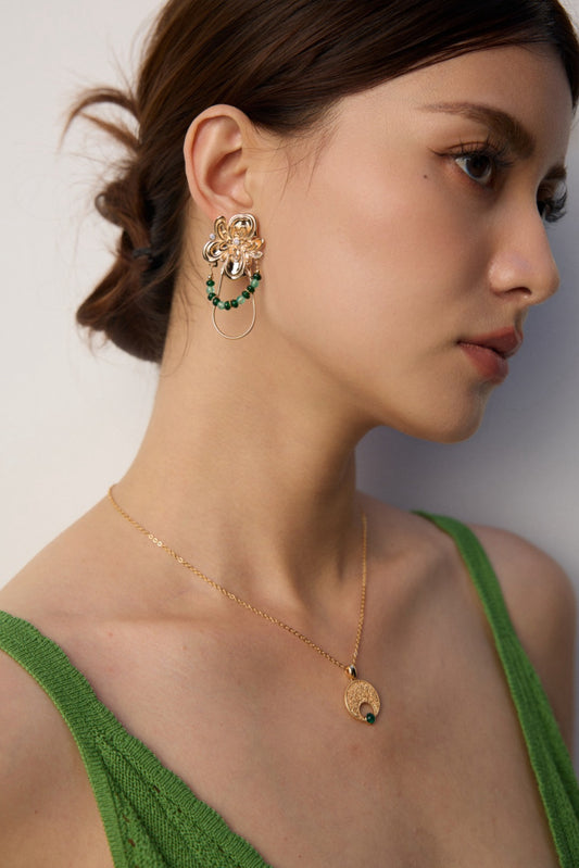 Gold Plated Green Agate Earrings