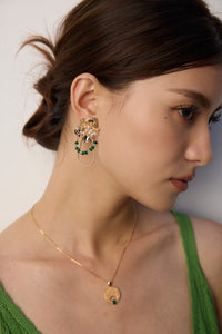 Gold Plated Green Agate Earrings