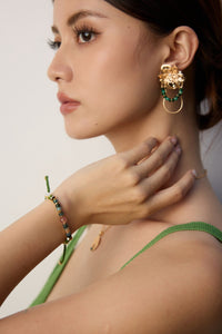 Gold Plated Green Agate Earrings