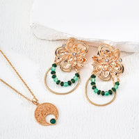 Gold Plated Green Agate Earrings