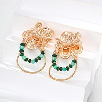 Gold Plated Green Agate Earrings