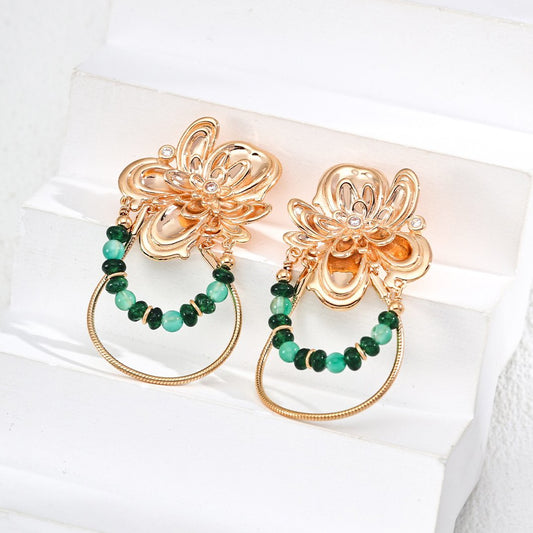 Gold Plated Green Agate Earrings