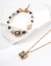 18K Gold Plated Water Grass Agate Bracelet