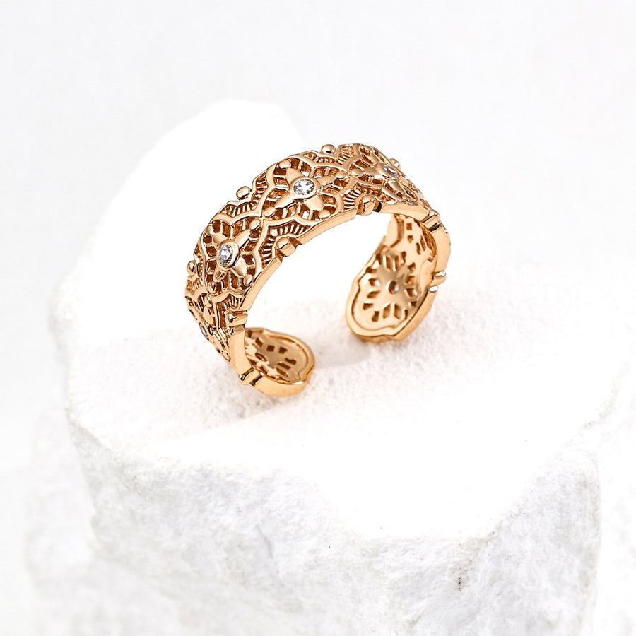 Sterling Silver Cubic Zirconia Vintage Hollow Ring