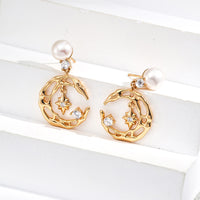 Stardust Crescent Pearl Earrings