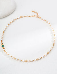 Sterling Silver Freshwater Pearl and Malachite Necklace