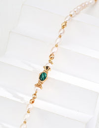 Sterling Silver Freshwater Pearl and Malachite Necklace