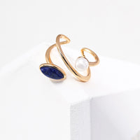 18K Gold Plated Lapis Lazuli and Freshwater Pearl Ring