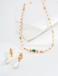 Sterling Silver Freshwater Pearl and Malachite Necklace