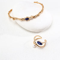 18K Gold Plated Lapis Lazuli and Freshwater Pearl Ring