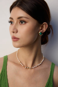 Sterling Silver Freshwater Pearl and Malachite Necklace