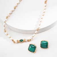 Sterling Silver Freshwater Pearl and Malachite Necklace