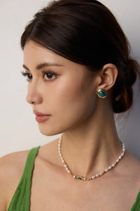 Sterling Silver Freshwater Pearl and Malachite Necklace