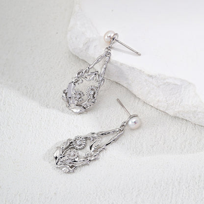 Freshwater Pearl and Flower Drop Earrings